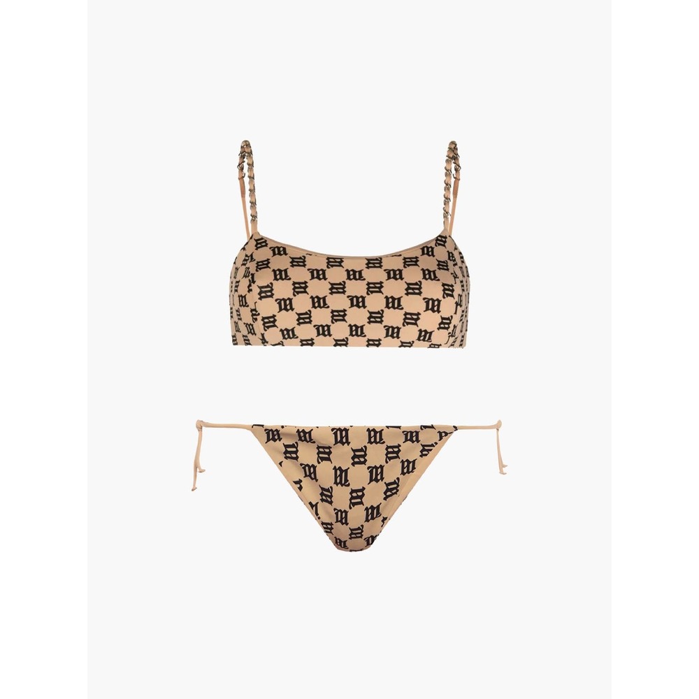 MISBHV Monogram Tyra Crop Top & Bikini Bottom Set (Beige)
